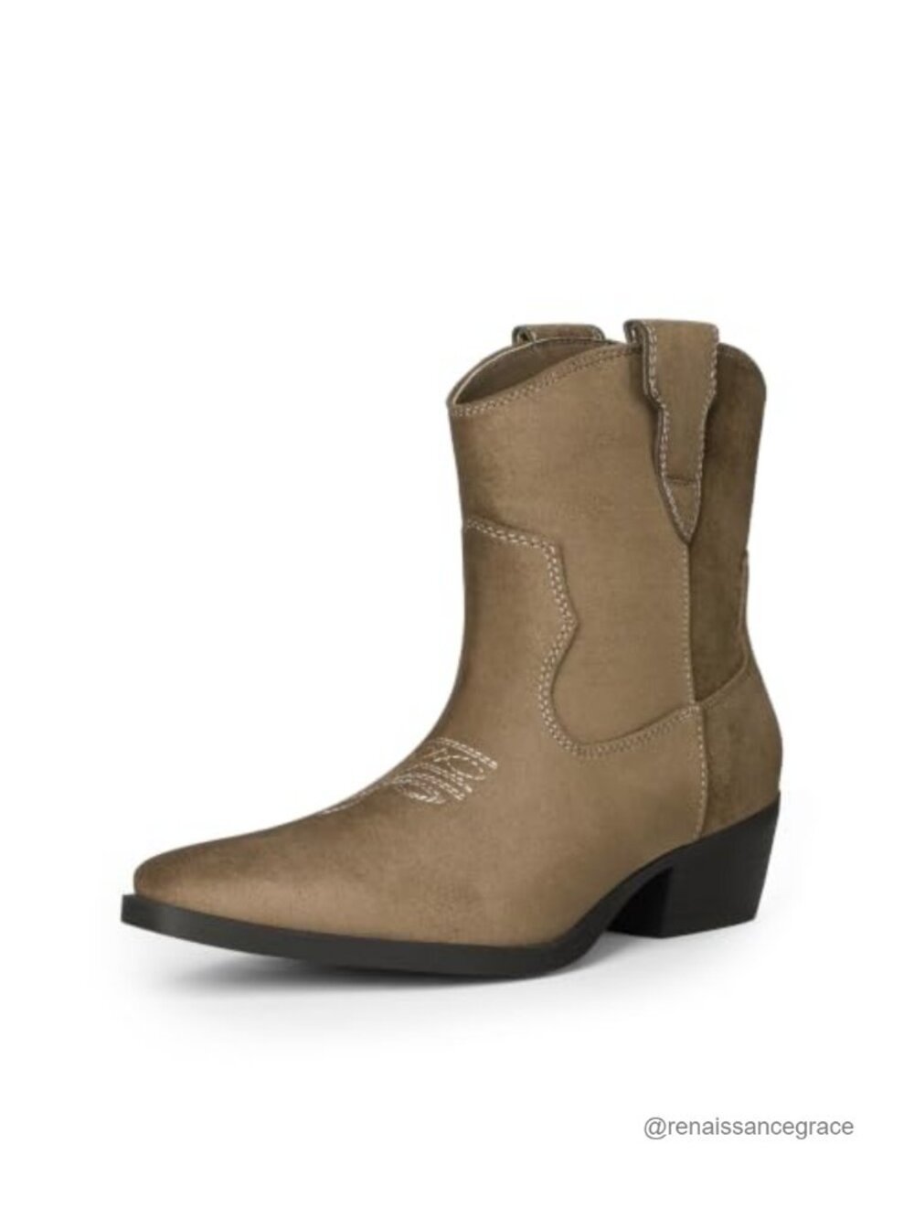 Western Cowgirl Ankle Boots Faux Suede Low Heel Slip-On